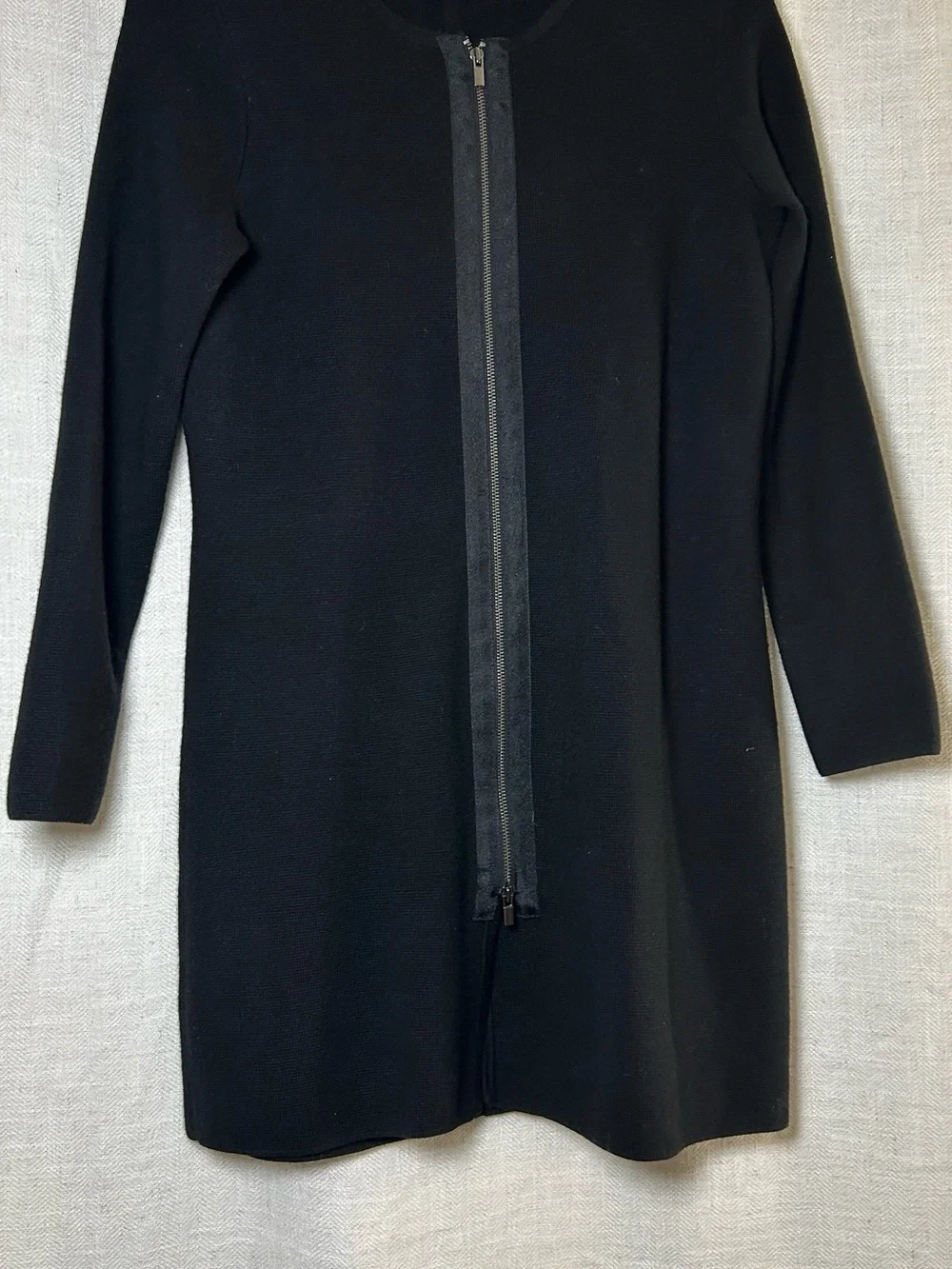 Talbots Petites Black 100% Pure Merino Wool Full-Zip Cardigan Sweater Coat SP - Picture 2 of 5